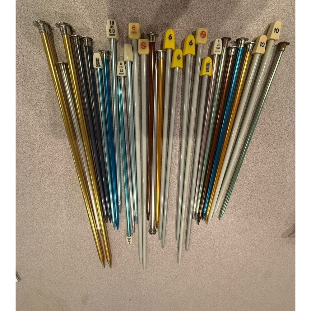 Lot of 25+ Aluminum Knitting Needles‎ Assorted Sizes US 6–11 Colorful
